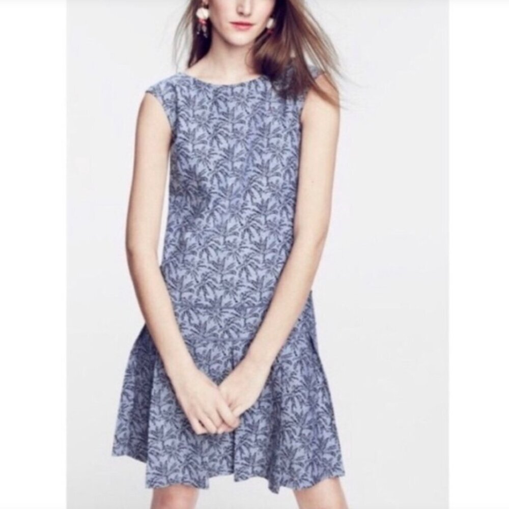 Like New J. Crew Cotton Line Blend Drop Waist Palm Tree Print Dress Size 12